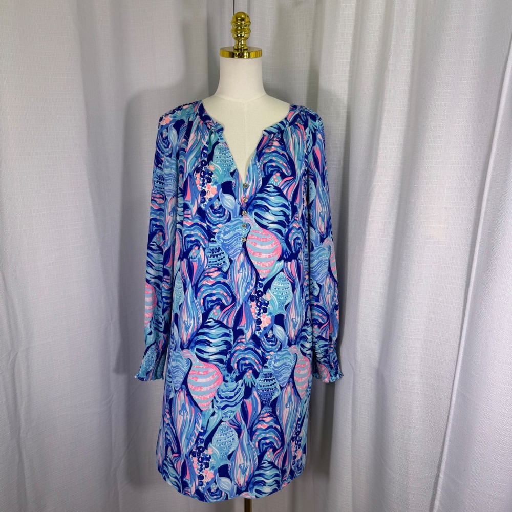 NWOT Lilly Pulitzer Brynle Dress Medium Blue Pink Long Sleeve Shift Resortwear - Picture 3 of 16